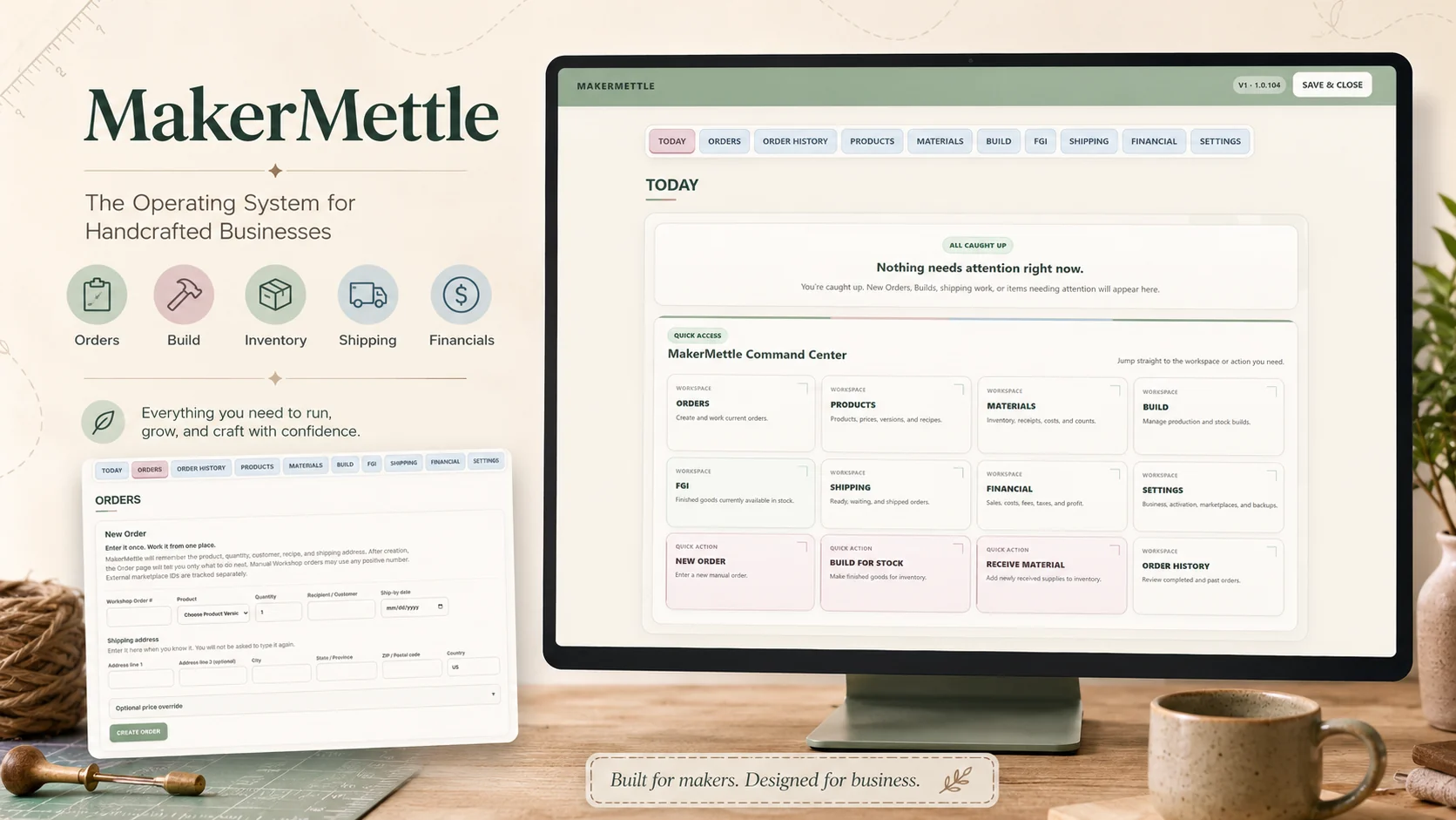MakerMettle Today Command Center marketing mockup